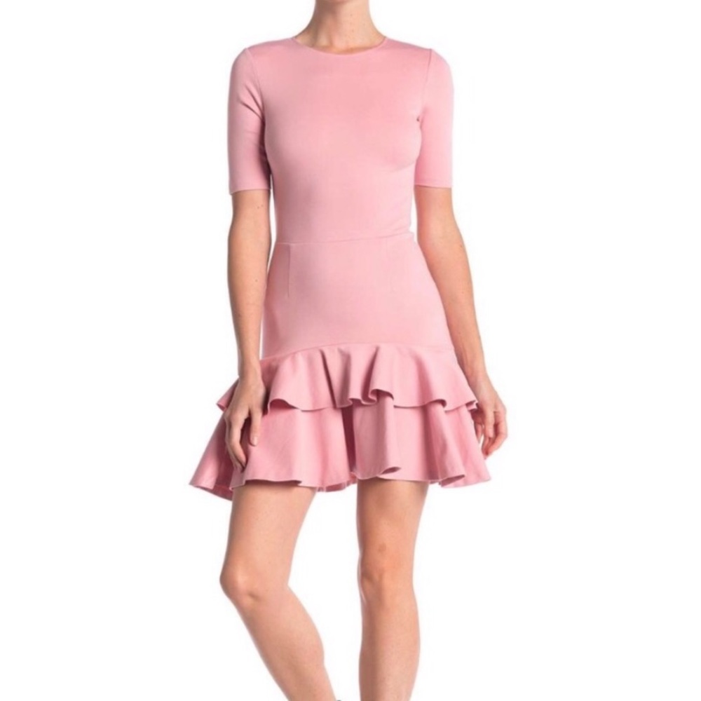 Love...Ady Short Sleeve Ruffle Ponte Dress
